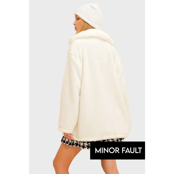 (Minor Fault) White Teddy Coat Jacket | Montivo Pakistan