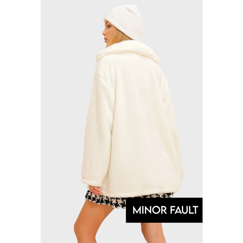 (Minor Fault) White Teddy Coat Jacket | Montivo Pakistan