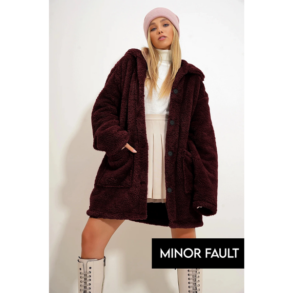 (Minor Fault) Burgundy Teddy Coat Jacket | Montivo Pakistan