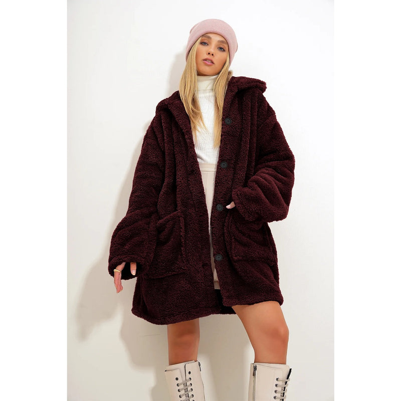 Burgundy Teddy Coat Jacket | Montivo Pakistan