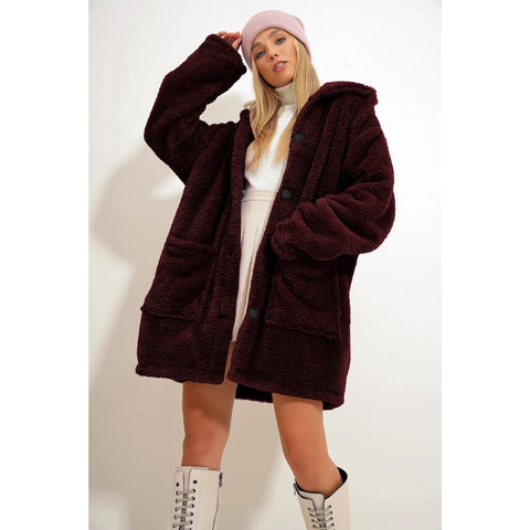 Burgundy Teddy Coat Jacket | Montivo Pakistan