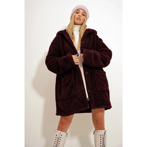 Burgundy Teddy Coat Jacket | Montivo Pakistan