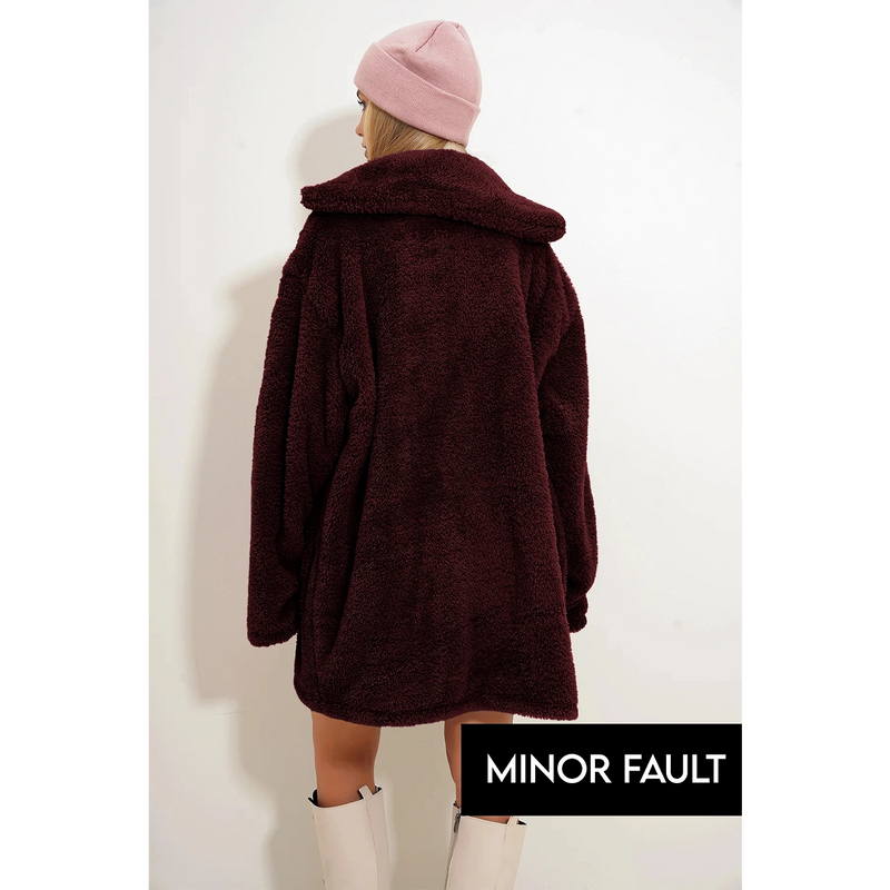 (Minor Fault) Burgundy Teddy Coat Jacket | Montivo Pakistan