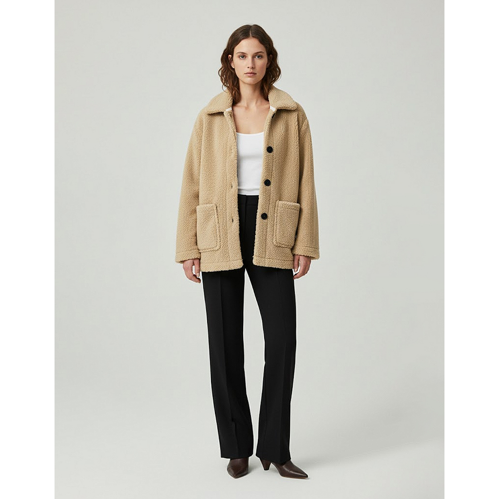 Beige Teddy Coat Jacket