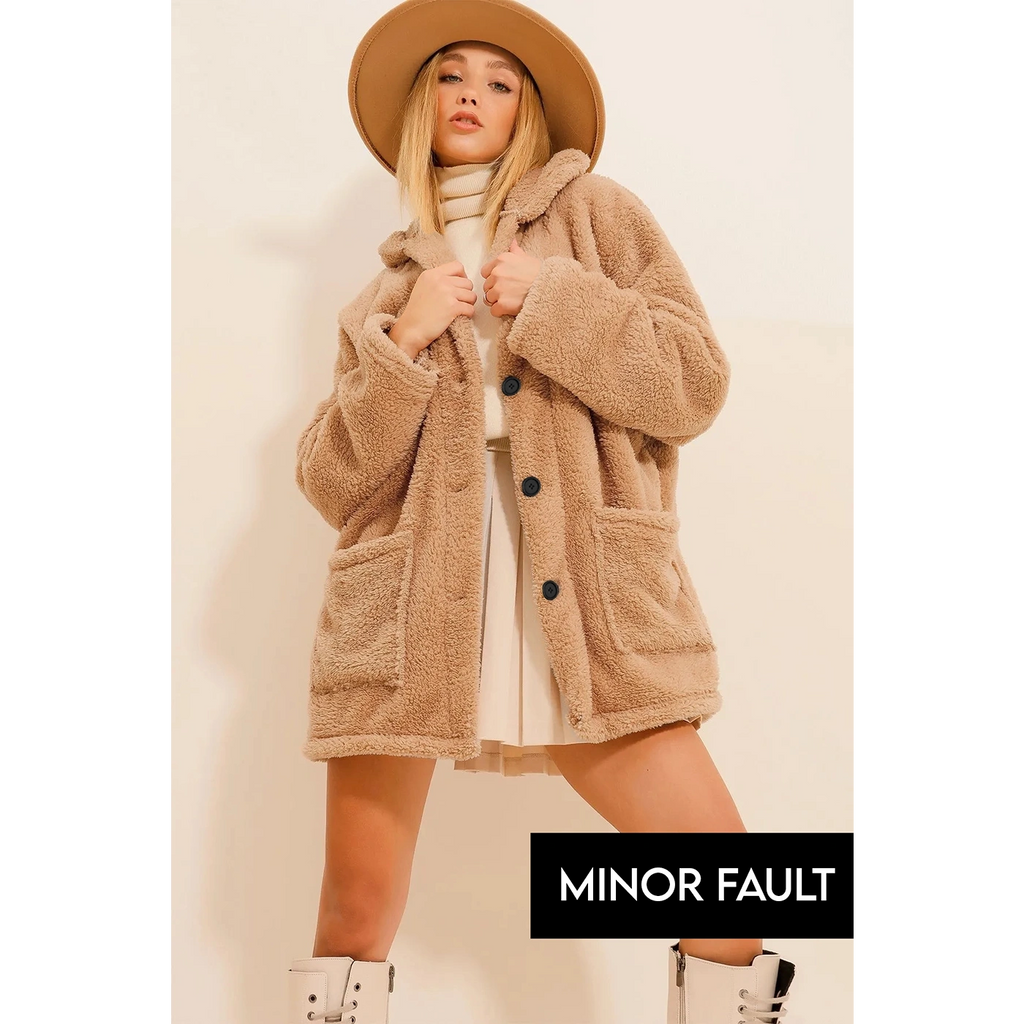 (Minor Fault) Beige Teddy Coat Jacket | Montivo Pakistan