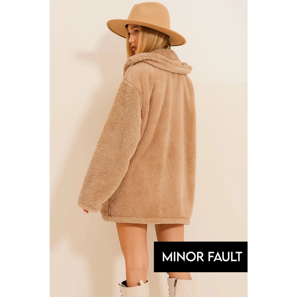 (Minor Fault) Beige Teddy Coat Jacket | Montivo Pakistan