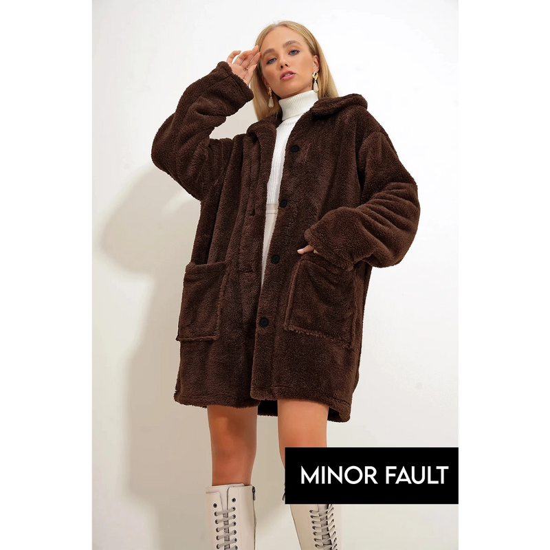 (Minor Fault) Brown Teddy Coat Jacket | Montivo Pakistan