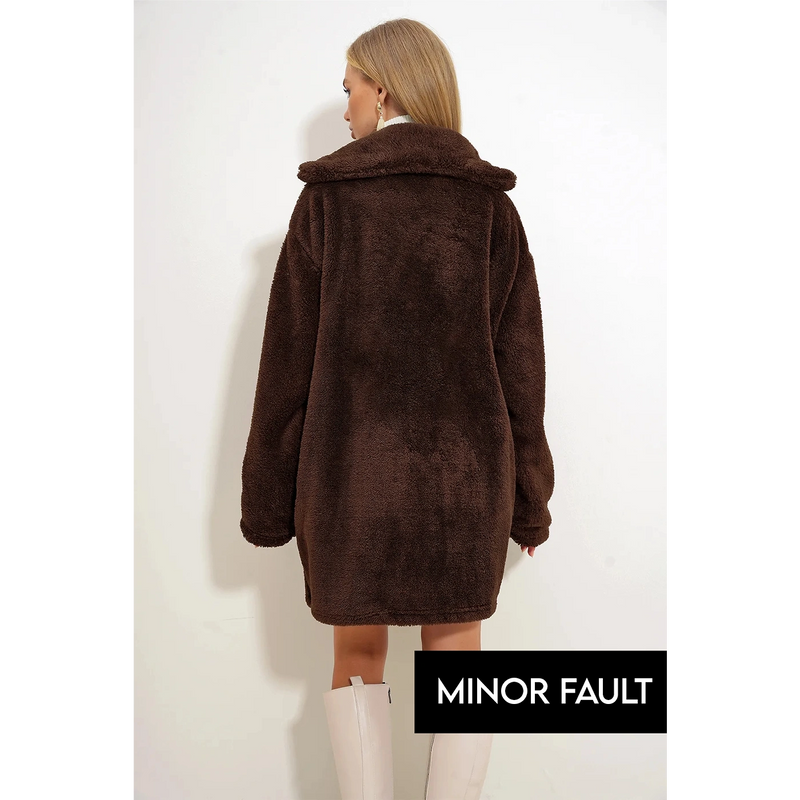 (Minor Fault) Brown Teddy Coat Jacket | Montivo Pakistan