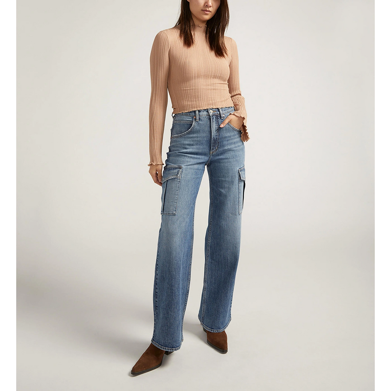 Indigo Blue High Rise Wide Leg Cargo Jeans | Montivo Pakistan