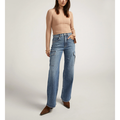 Indigo Blue High Rise Wide Leg Cargo Jeans | Montivo Pakistan