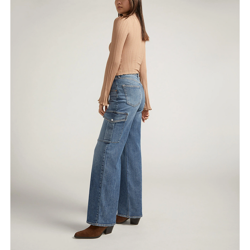 Indigo Blue High Rise Wide Leg Cargo Jeans | Montivo Pakistan