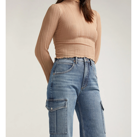 Indigo Blue High Rise Wide Leg Cargo Jeans | Montivo Pakistan