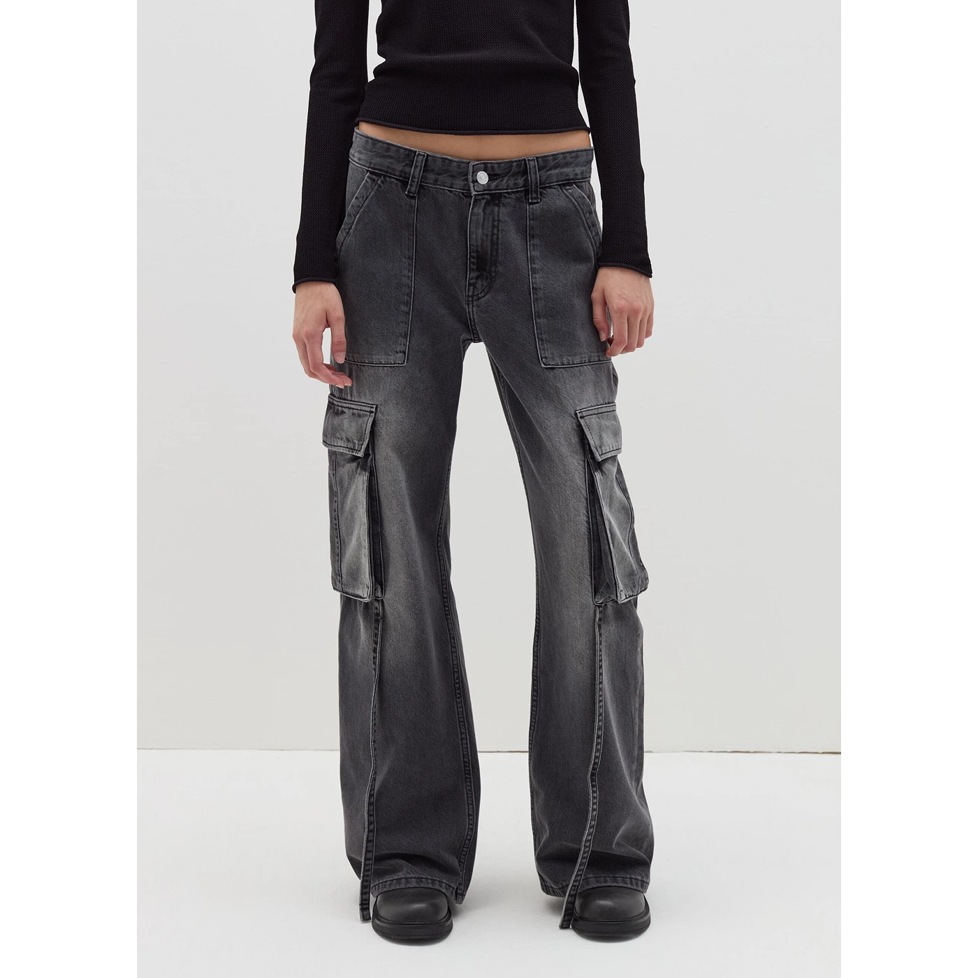 Graphite Grey Acid Wash Cargo Jeans | Montivo Pakistan