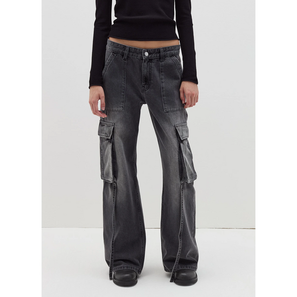 Graphite Grey Acid Wash Cargo Jeans | Montivo Pakistan