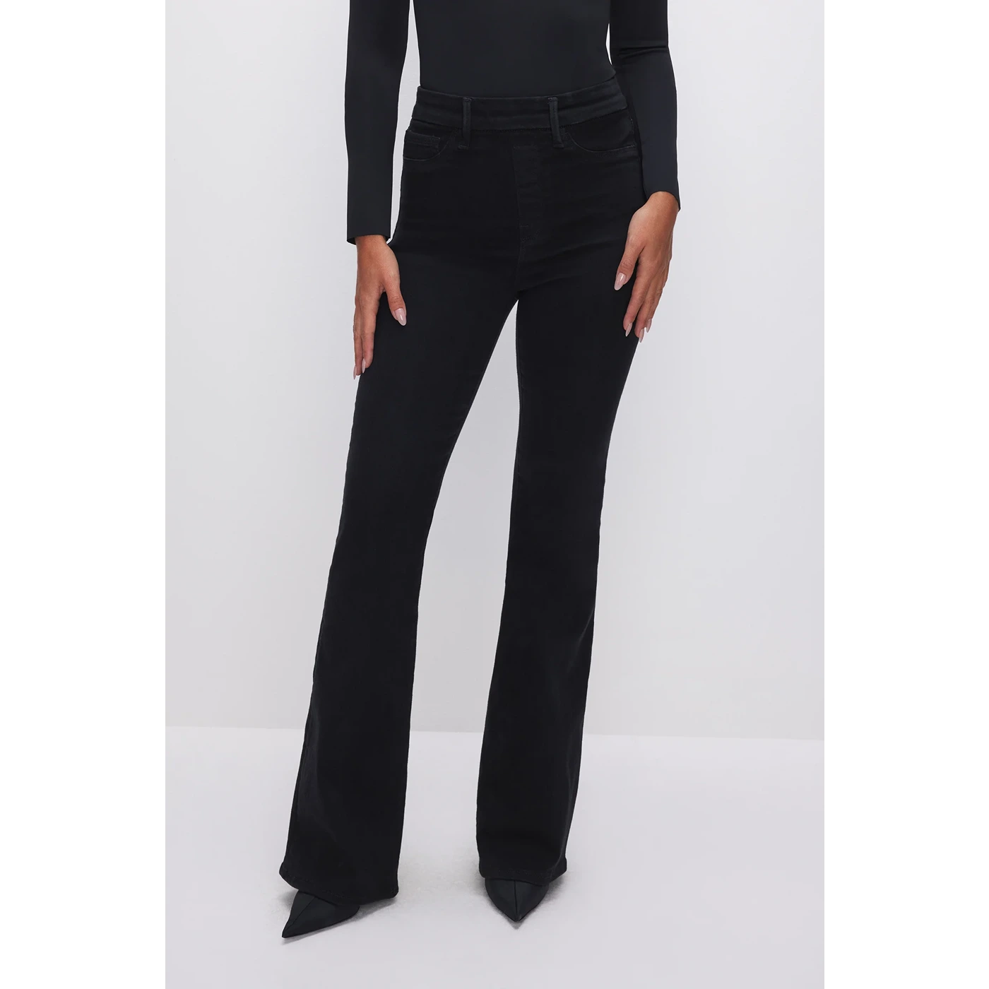 Black Pull On Power Stretch Flare Jeans | Montivo Pakistan