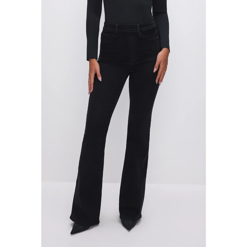 Black Pull On Power Stretch Flare Jeans | Montivo Pakistan