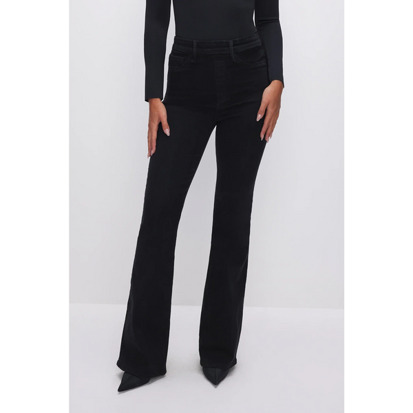 Black Pull On Power Stretch Flare Jeans | Montivo Pakistan