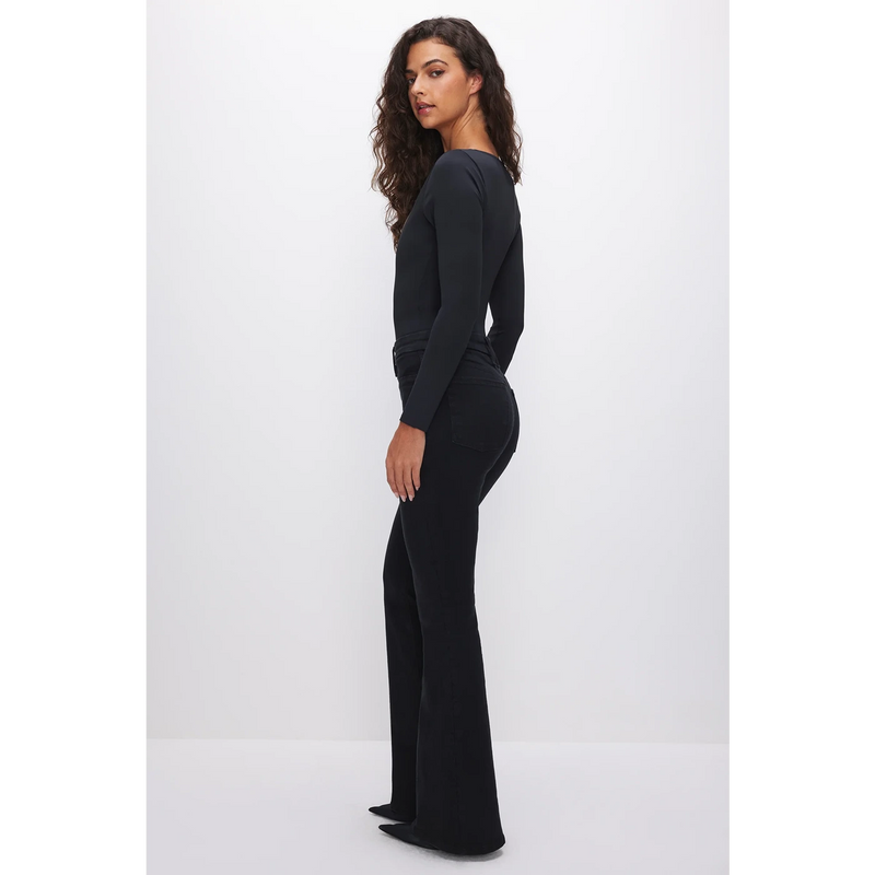 Black Pull On Power Stretch Flare Jeans | Montivo Pakistan