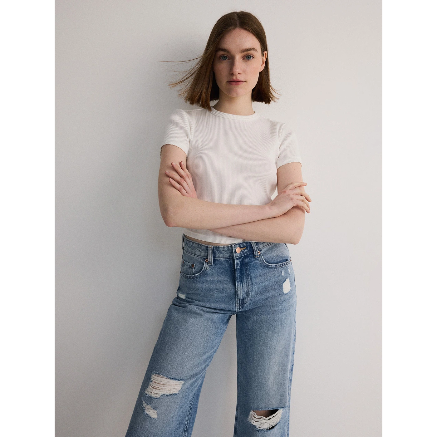 Light Blue Distressed Loose Fit Jeans | Montivo Pakistan