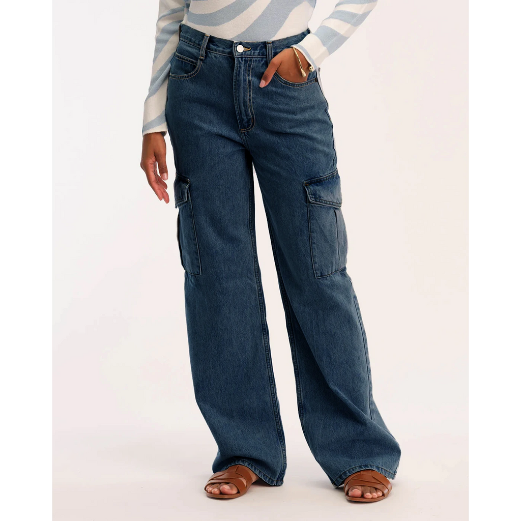 Dark Blue Wide Leg Cargo Jeans | Montivo Pakistan