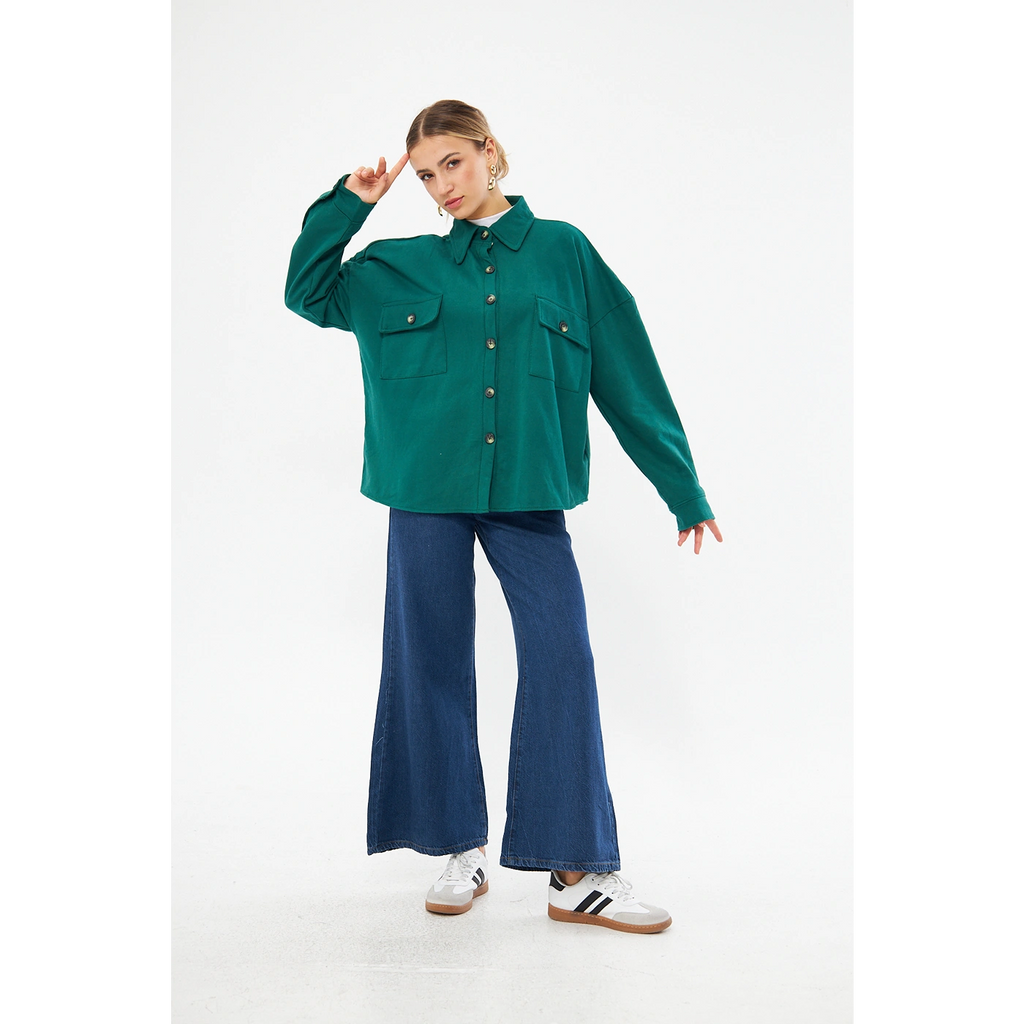 Green Oversized Button Down Shacket | Montivo Pakistan