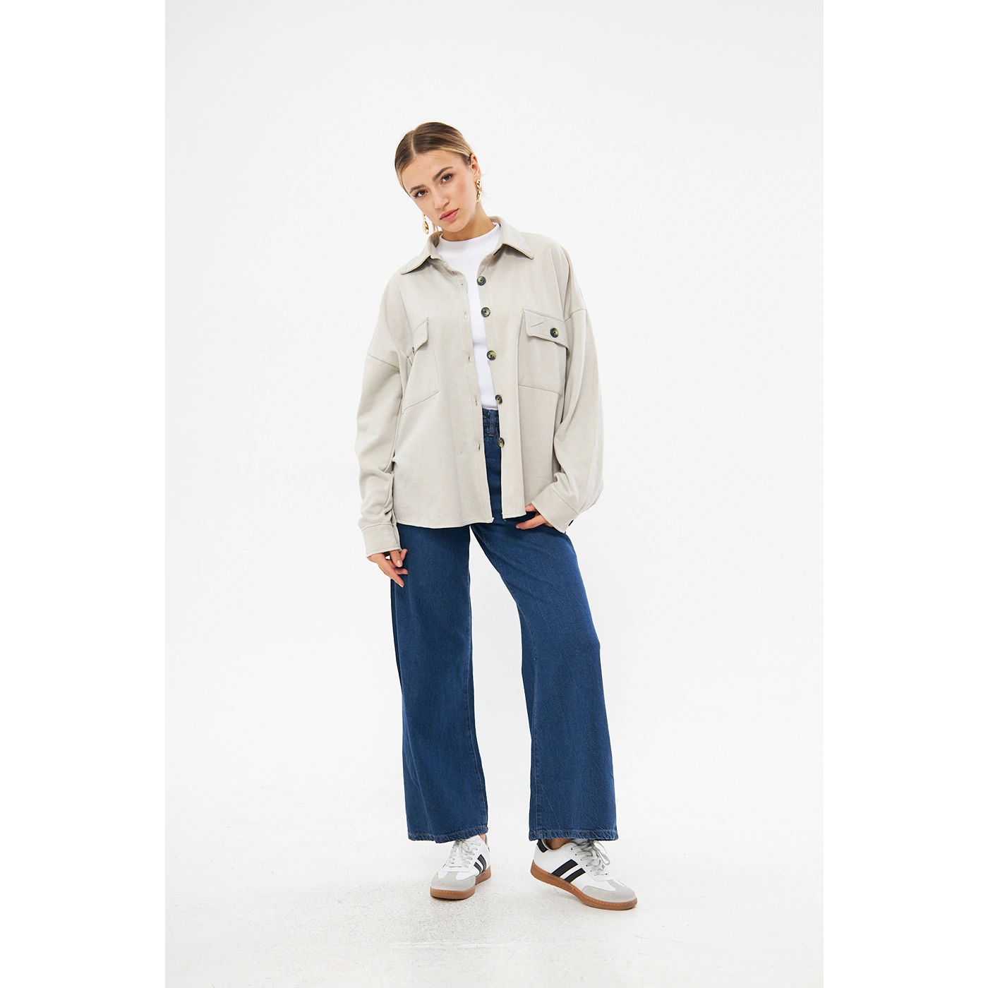 Beige Oversized Button Down Shirt | Montivo Pakistan