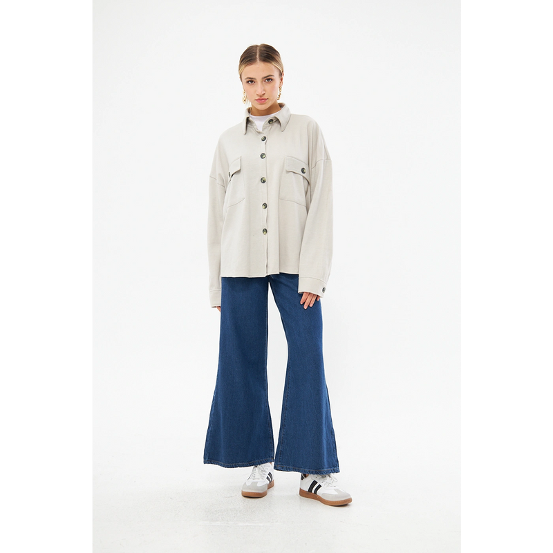 Beige Oversized Button Down Shirt | Montivo Pakistan