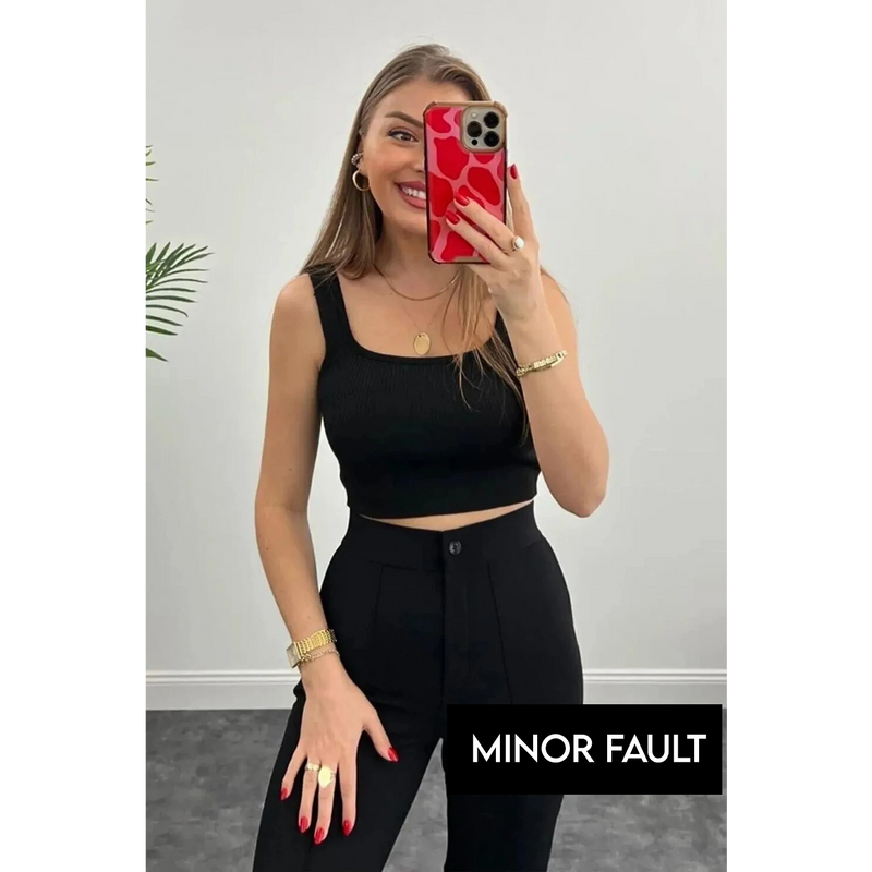 (Minor Fault) Black Extra High Waist Seam Trousers | Montivo Pakistan