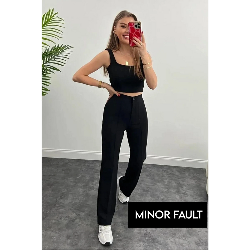 (Minor Fault) Black Extra High Waist Seam Trousers | Montivo Pakistan