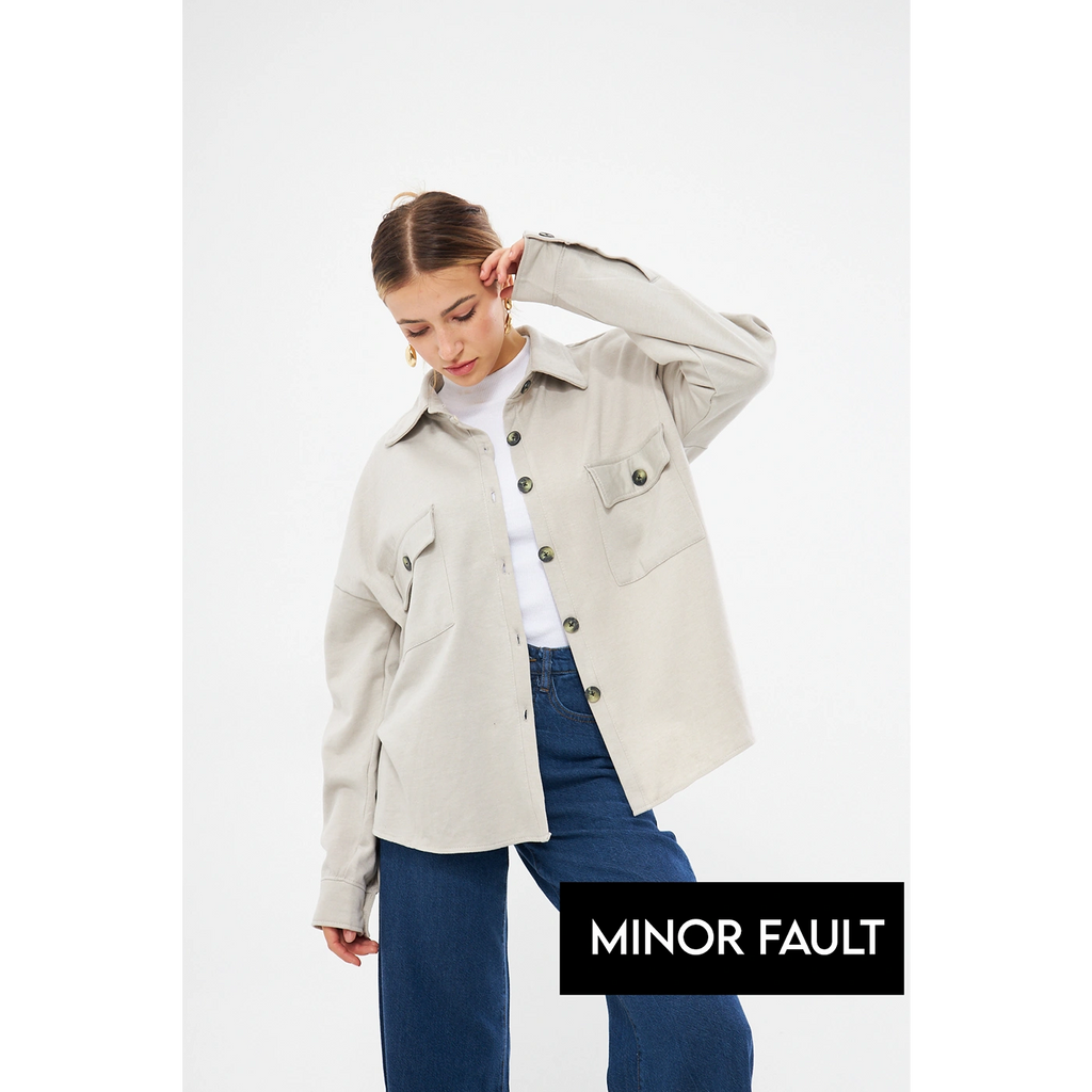 (Minor Fault) Beige Oversized Button Down Shacket | Montivo Pakistan