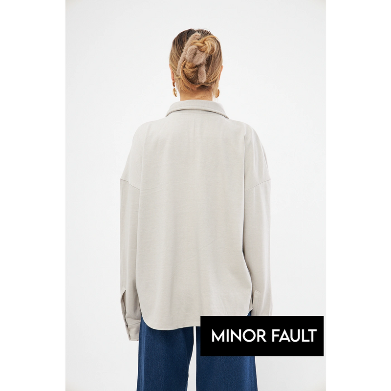 (Minor Fault) Beige Oversized Button Down Shacket | Montivo Pakistan