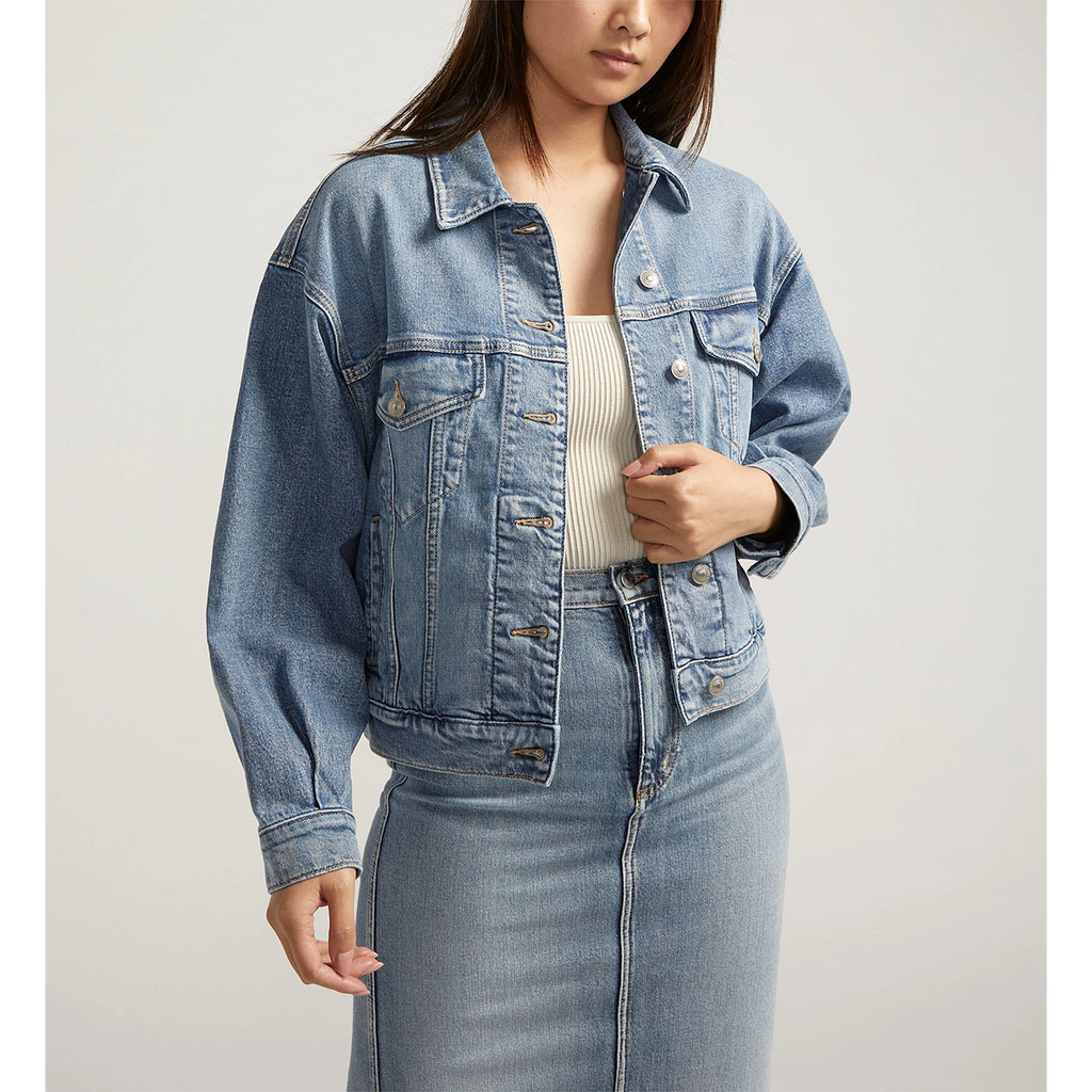 Light Blue Denim Oversized Trucker Jacket | Montivo Pakistan