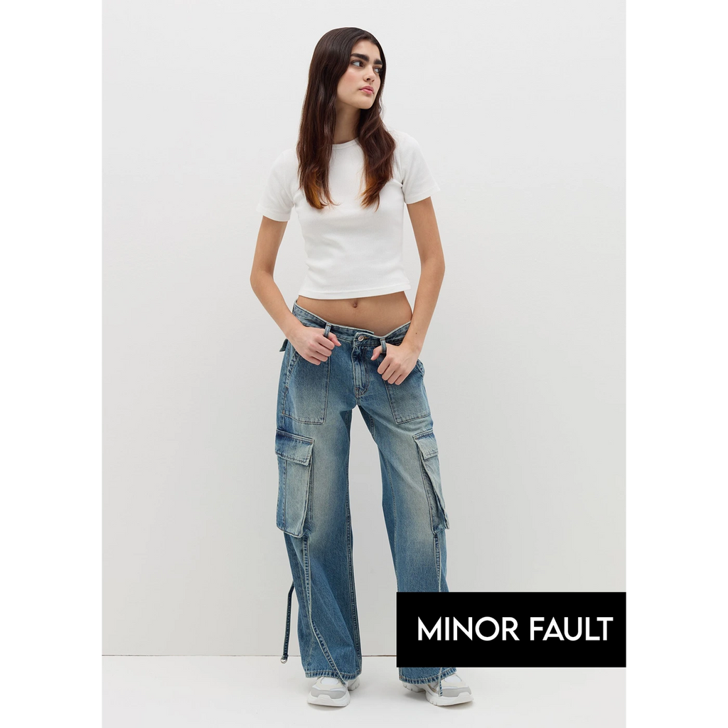 (Minor Fault) Light Blue Acid Wash Cargo Jeans | Montivo Pakistan