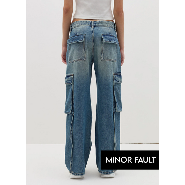 (Minor Fault) Light Blue Acid Wash Cargo Jeans | Montivo Pakistan