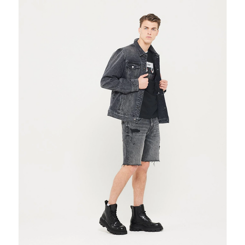 Charcoal Faded Distressed Denim Jacket | Montivo Pakistan