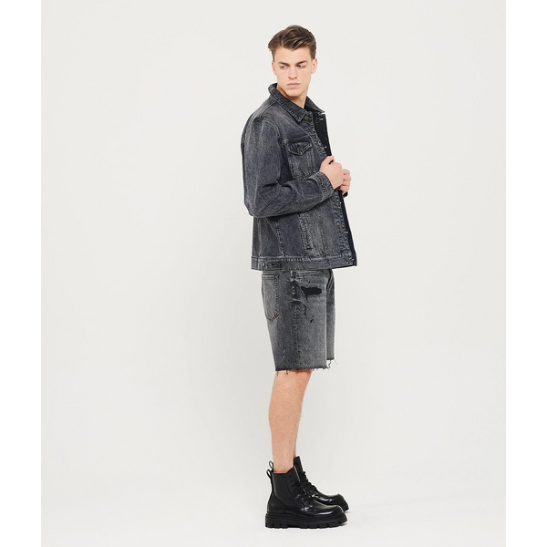 Charcoal Faded Distressed Denim Jacket | Montivo Pakistan