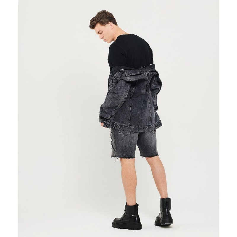 Charcoal Faded Distressed Denim Jacket | Montivo Pakistan
