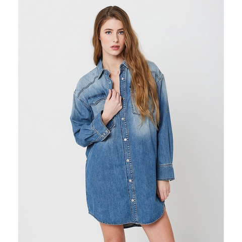 Blue Long Denim Shirt Dress | Montivo Pakistan