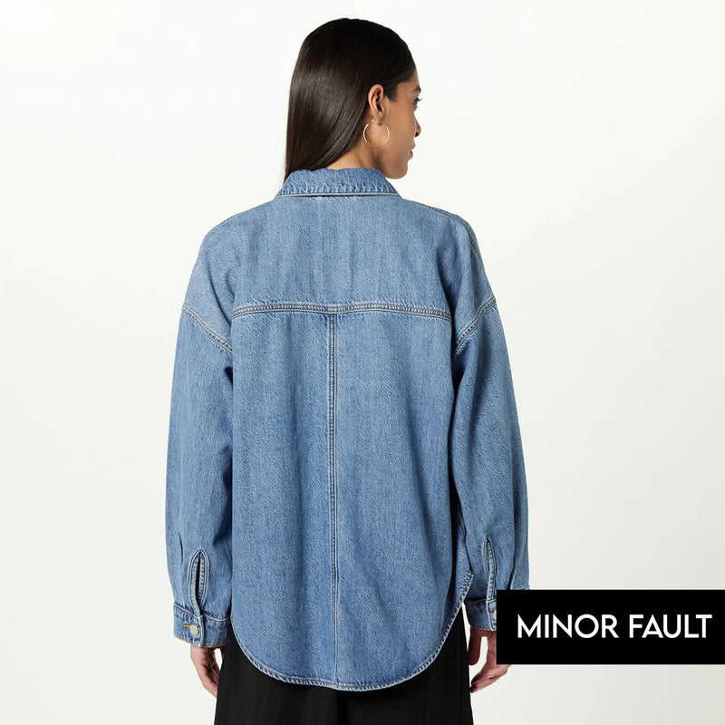 (Minor Fault) Mid Blue Long Denim Shirt | Montivo Pakistan