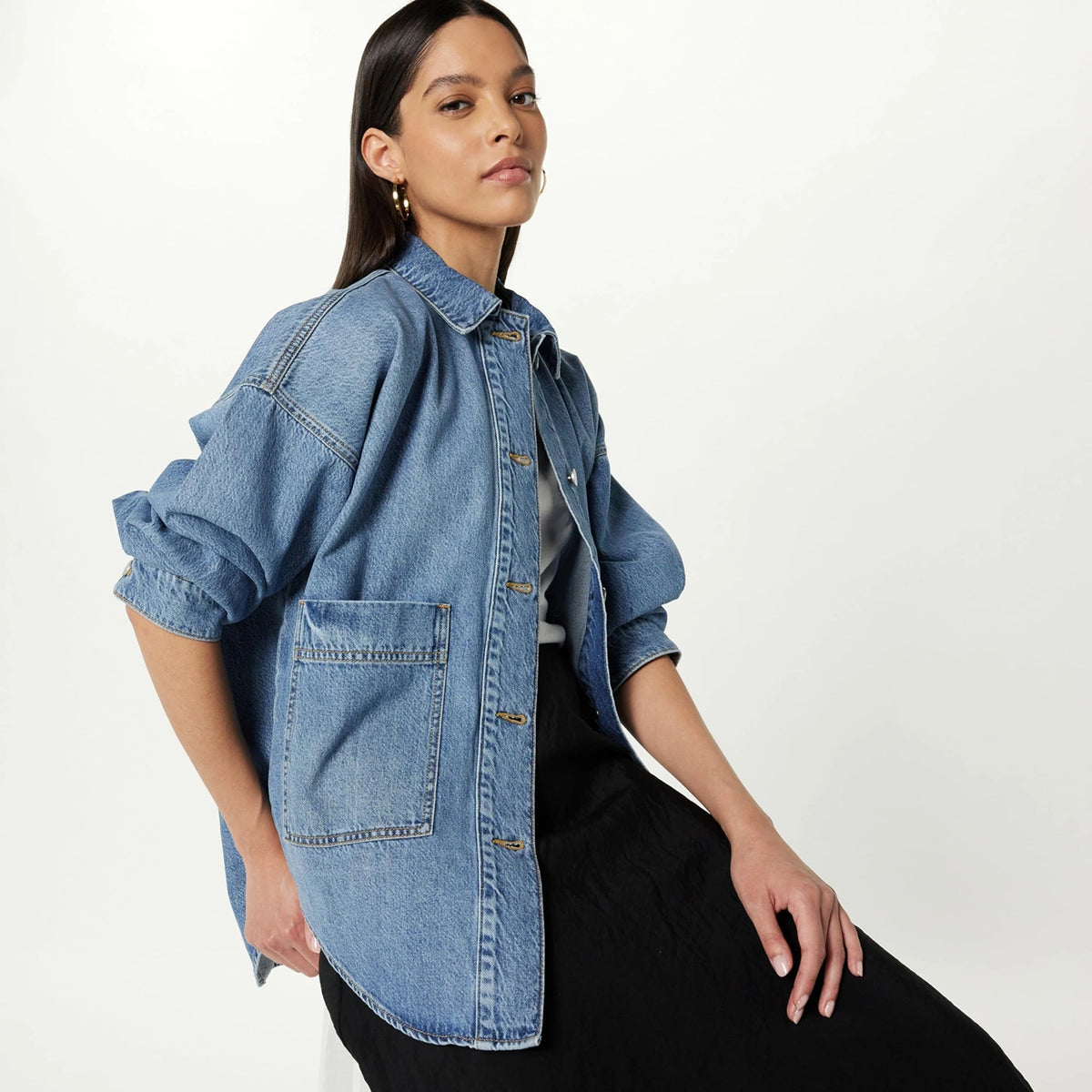 Mid Blue Long Denim Shirt | Montivo Pakistan