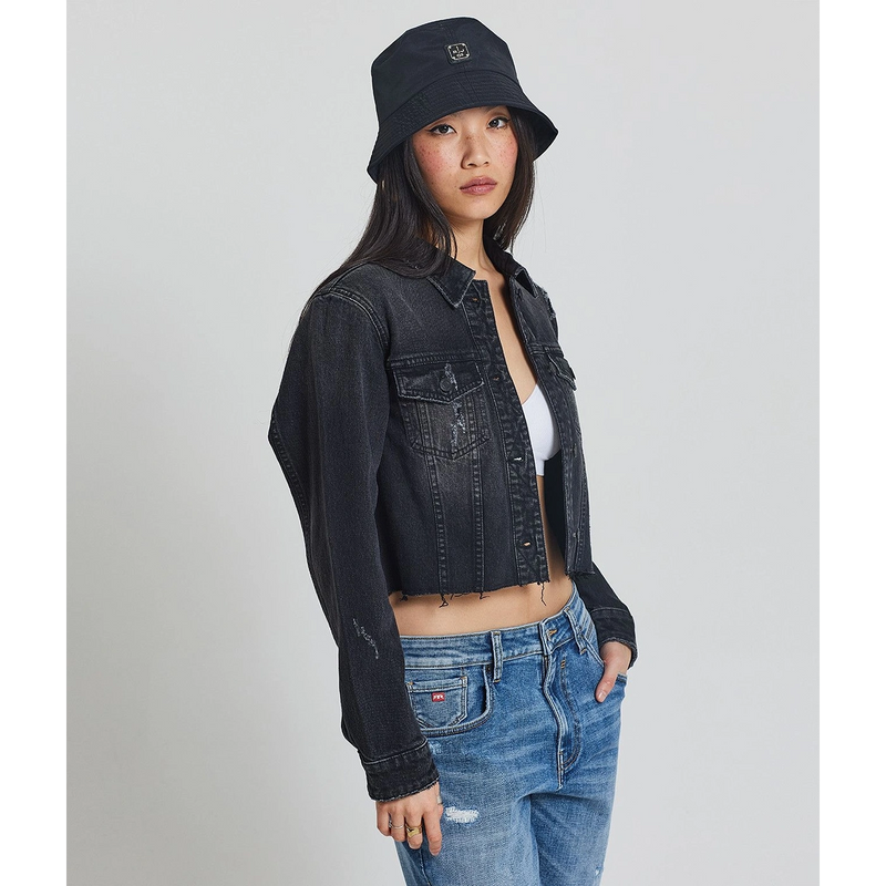 Charcoal Faded Distressed Denim Jacket | Montivo Pakistan