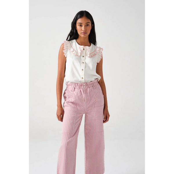 Off-White Phoebe Blouse with Pink Detailing | Montivo Pakistan