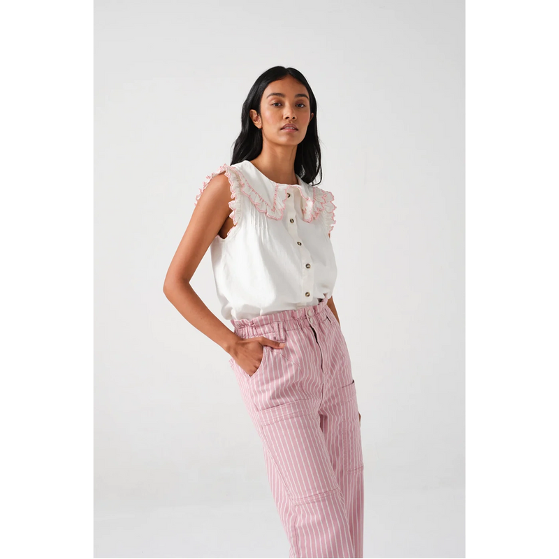 Off-White Phoebe Blouse with Pink Detailing | Montivo Pakistan