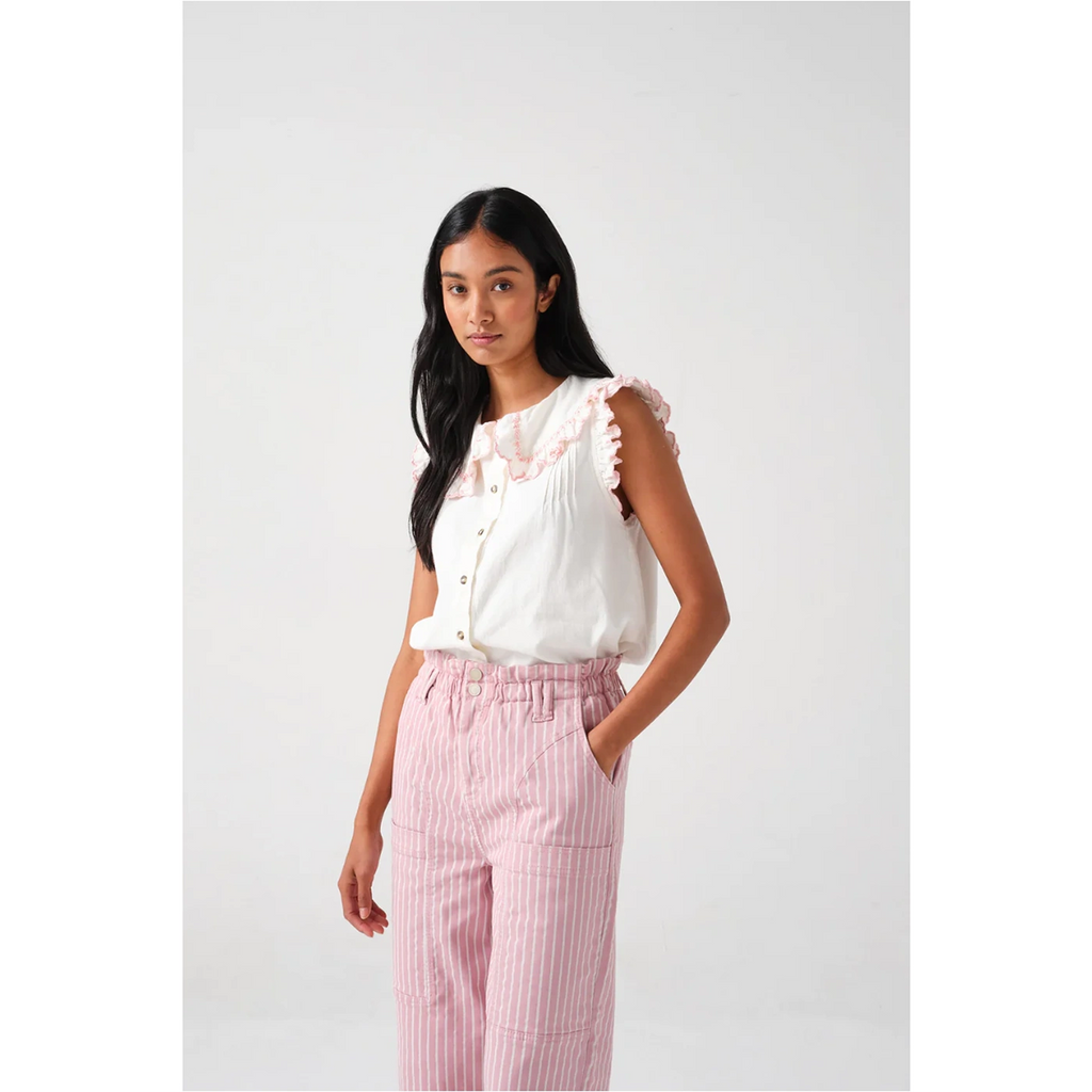 Off-White Phoebe Blouse with Pink Detailing | Montivo Pakistan