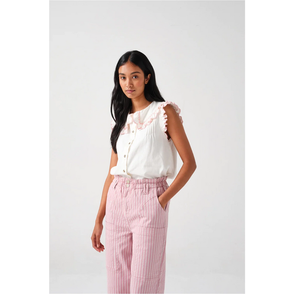 Off-White Phoebe Blouse with Pink Detailing | Montivo Pakistan