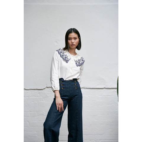 Off-White Floral Detailing Blouse | Montivo Pakistan