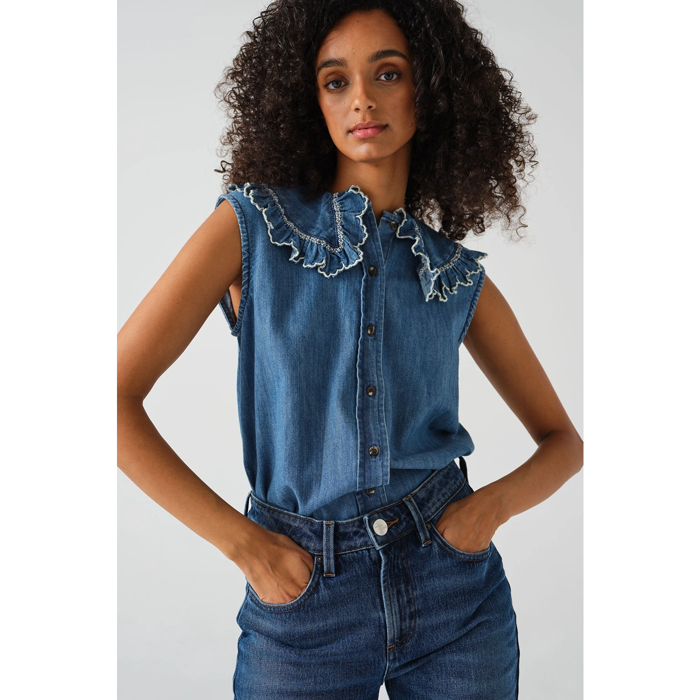 Short Sleeve in Washed Indigo Blouse | Montivo Pakistan