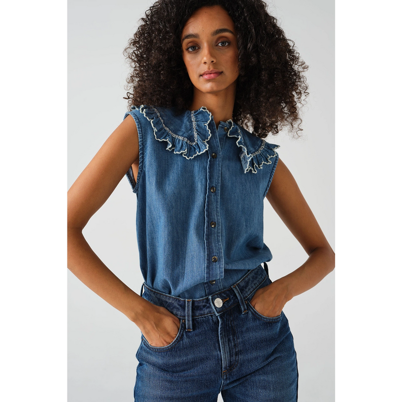 Short Sleeve in Washed Indigo Blouse | Montivo Pakistan