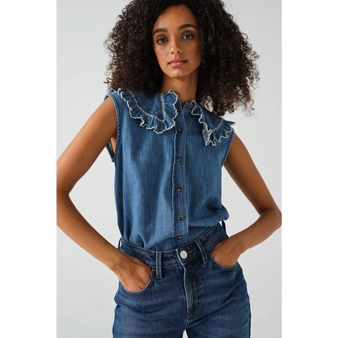 Short Sleeve in Washed Indigo Blouse | Montivo Pakistan