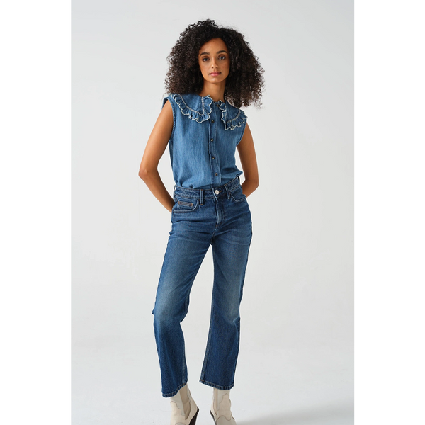 Short Sleeve in Washed Indigo Blouse | Montivo Pakistan
